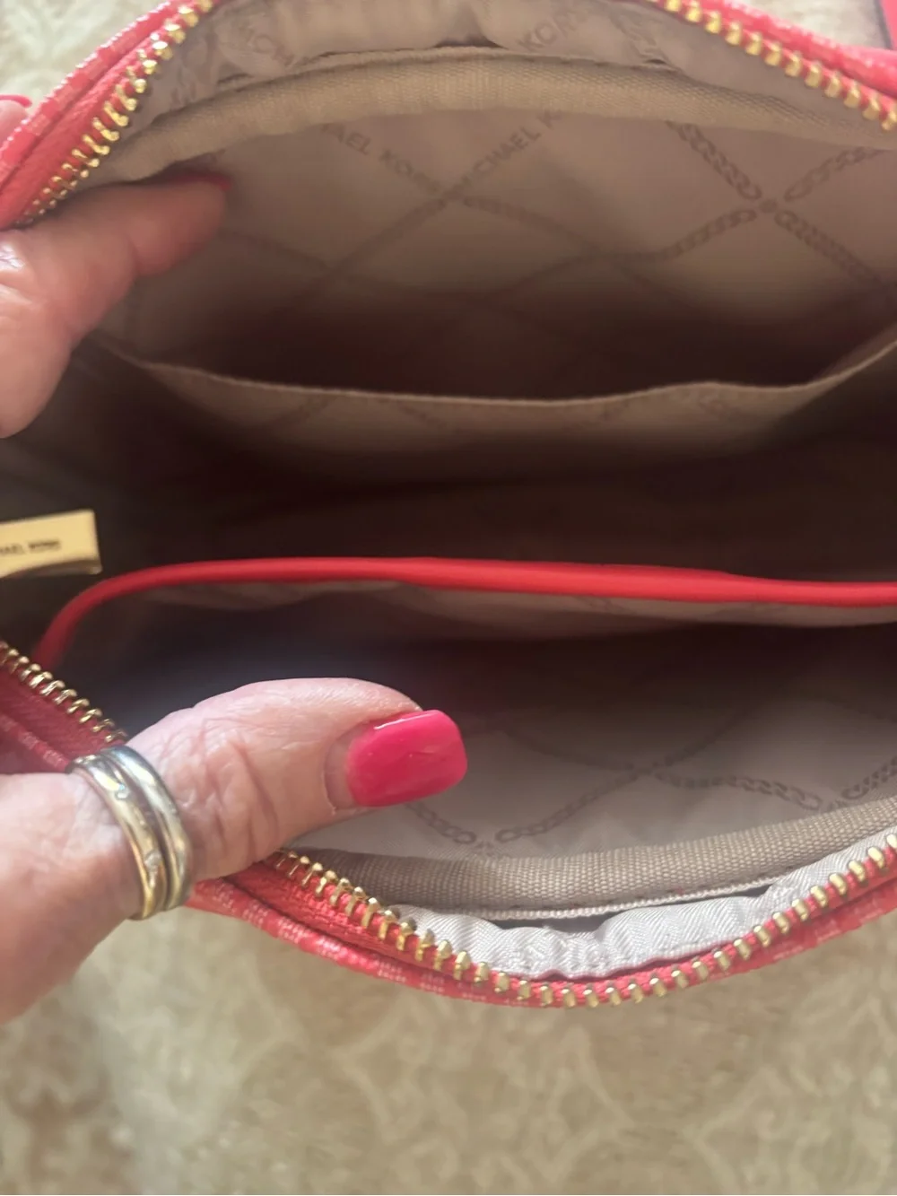 Michael Kors Pink Logo-Print Crossbody with Gold Hardware